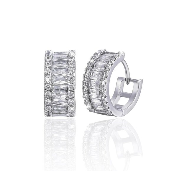 NEW Dainty Huggie Hoop Earrings 14K Gold Plated Cubic Zirconia Pave - Picture 1 of 10